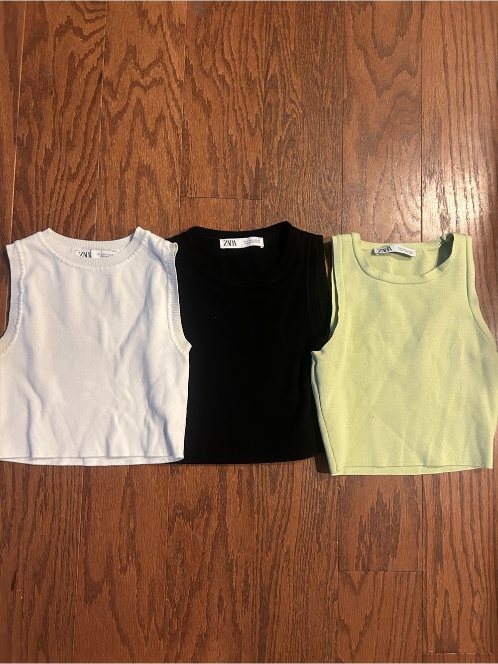 Zara Kids Ribbed Tank Tops - White, Black, Light Green (Set of 3)